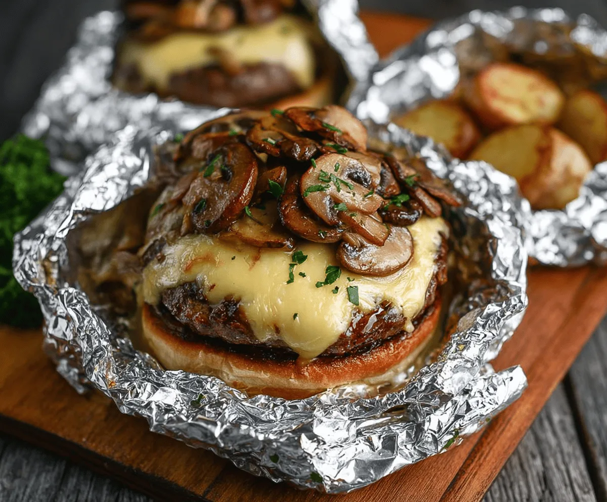 Easy Mushroom and Swiss Burger Foil Packets