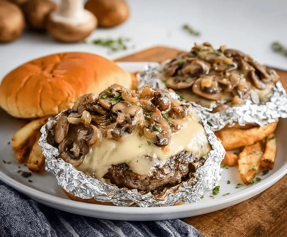 Easy Mushroom and Swiss Burger Foil Packets