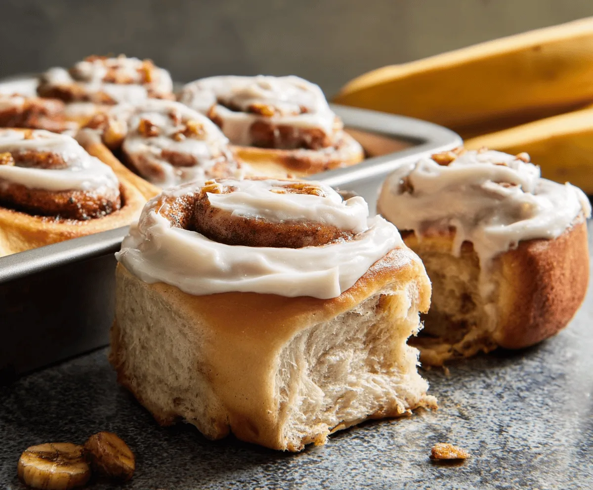 Soft Banana Bread Cinnamon Rolls With Cream Cheese Frosting