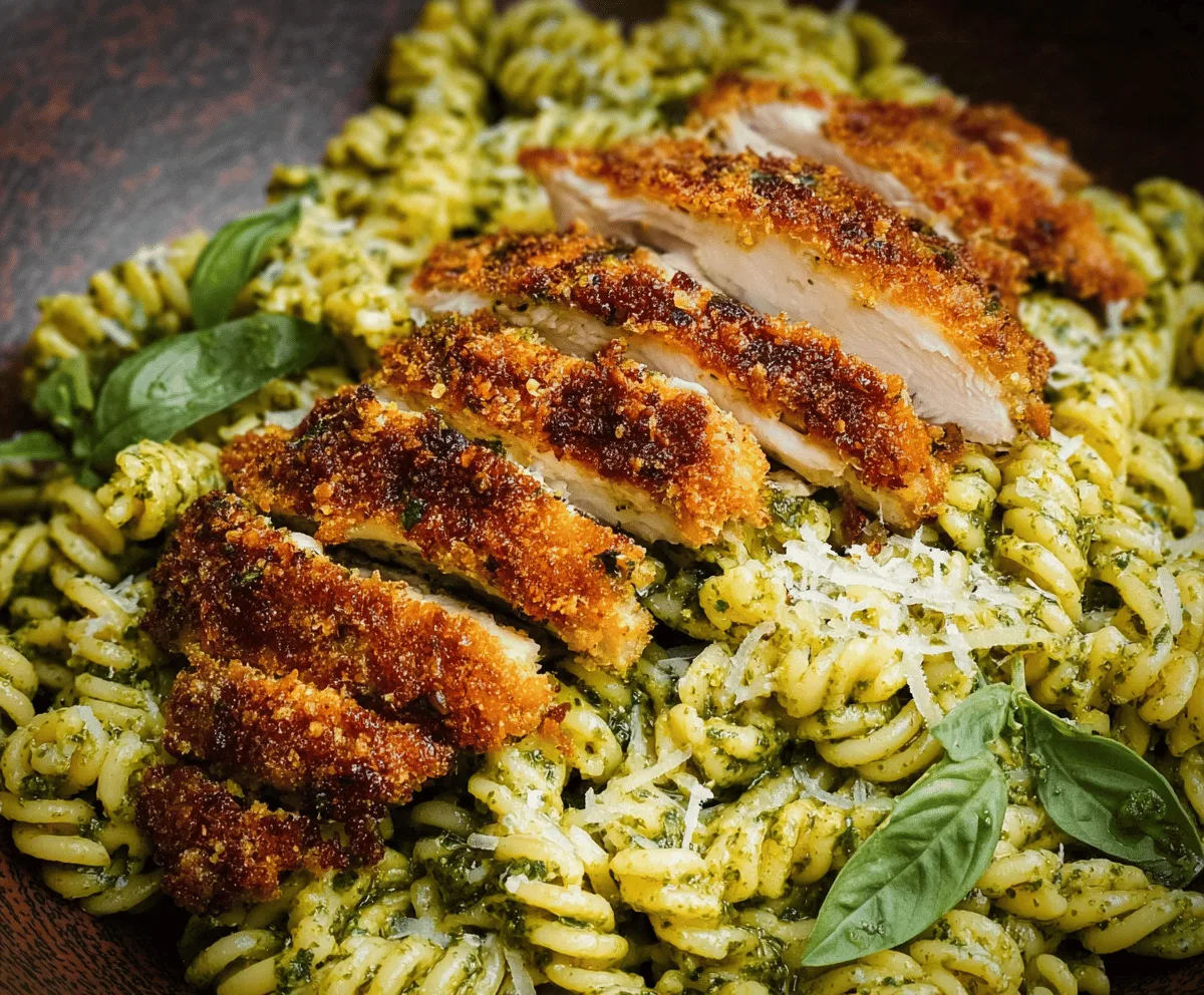 Creamy Pesto Pasta with Crispy Parmesan Chicken