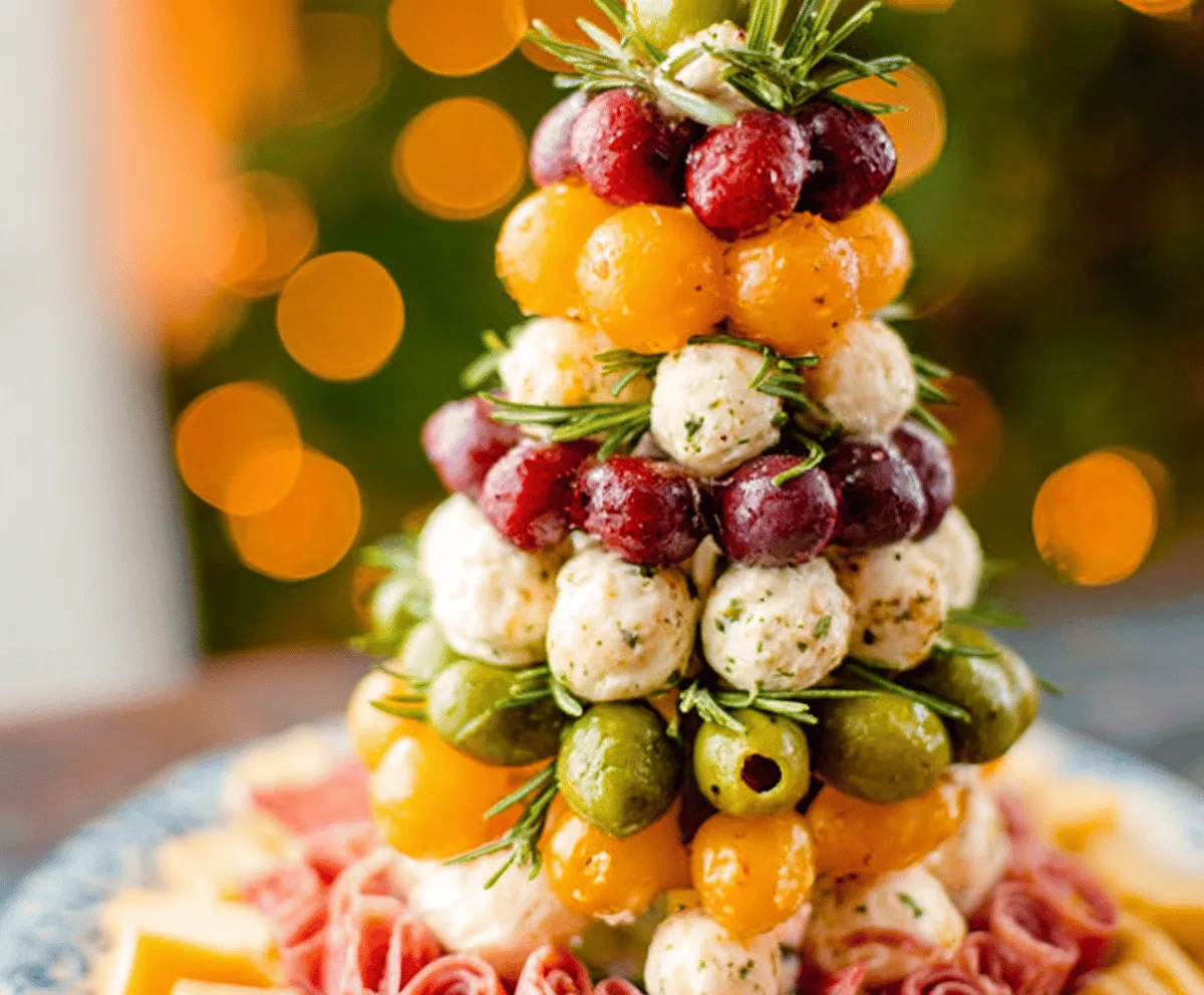 Festive Antipasto Christmas Tree Cheese Ball