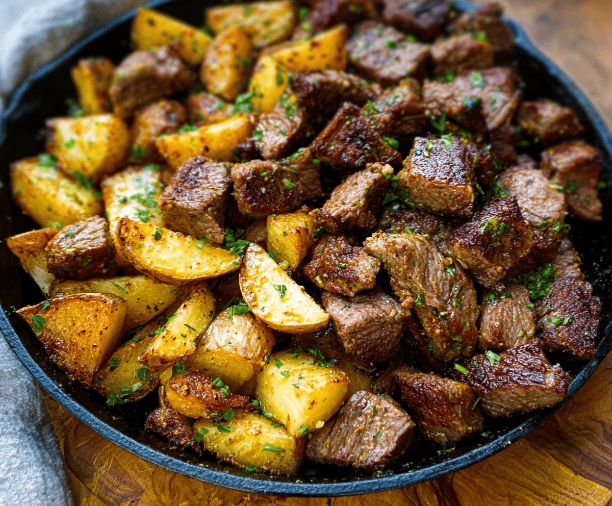 Crispy Garlic Butter Steak Bites & Potatoes
