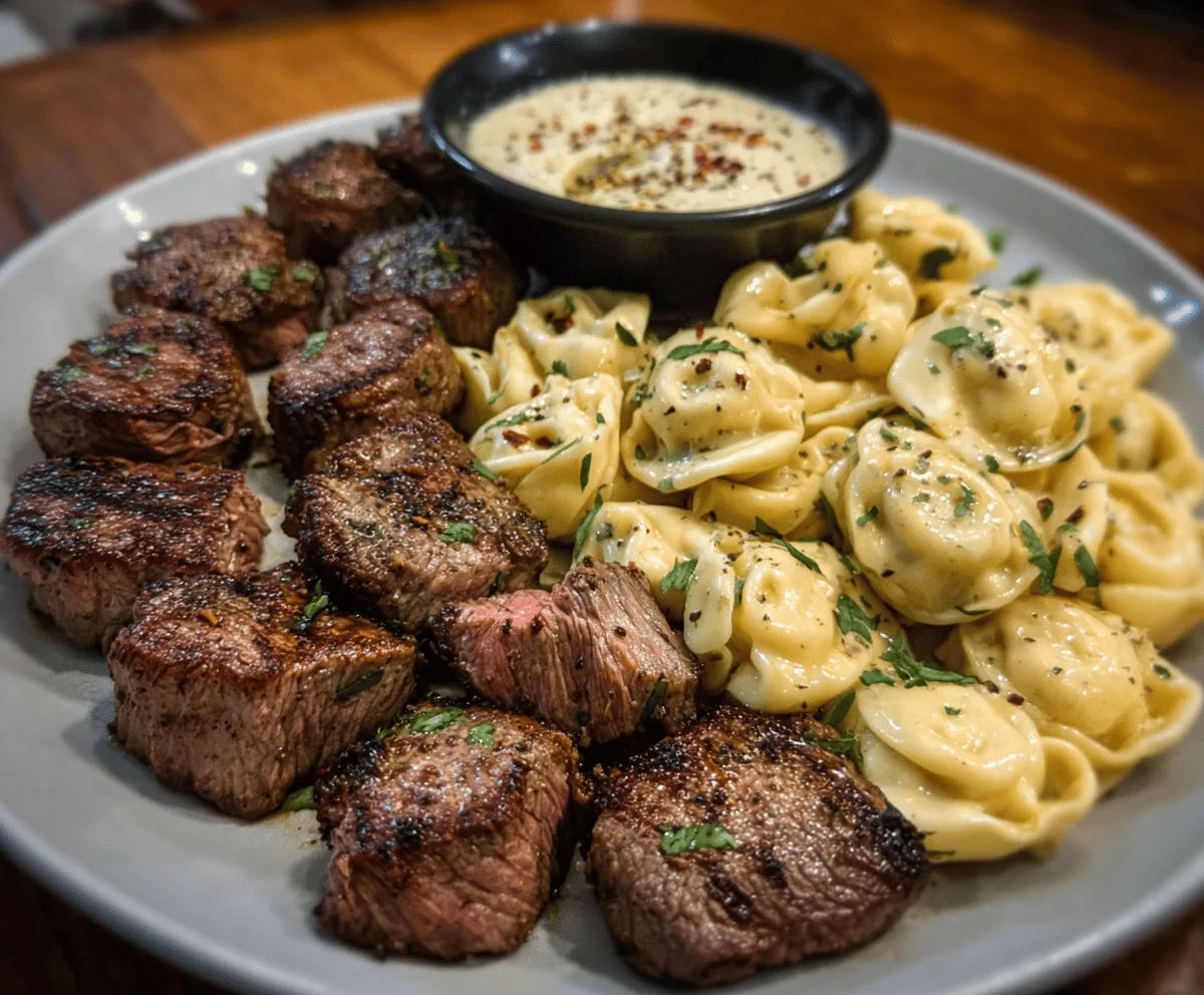 Easy Butter Steak Bites & Alfredo Tortellini