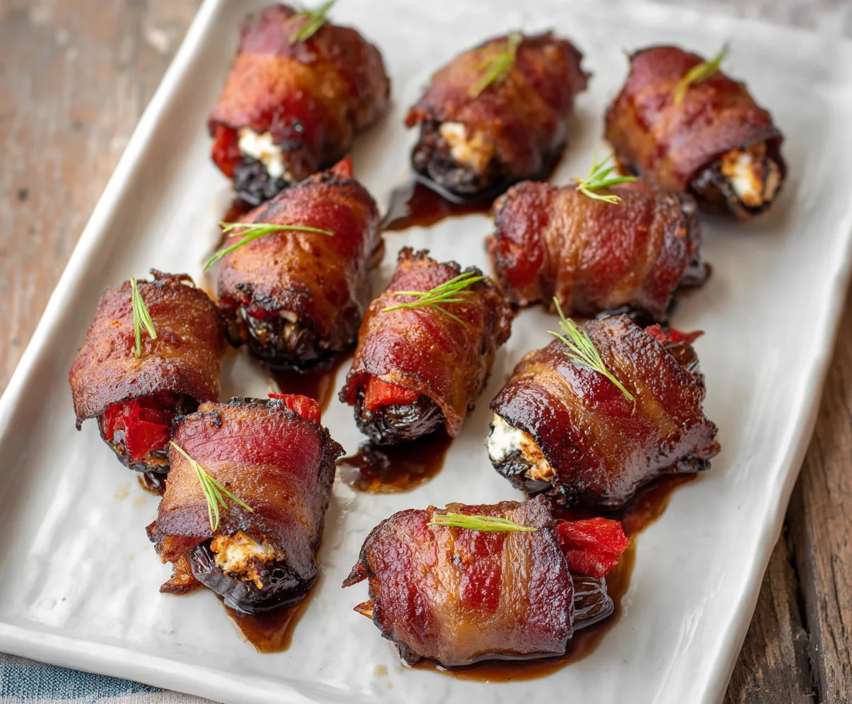 Easy Bacon Wrapped Dates with Goat Cheese