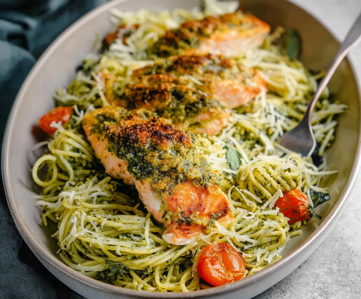 Easy Pesto Baked Salmon Pasta