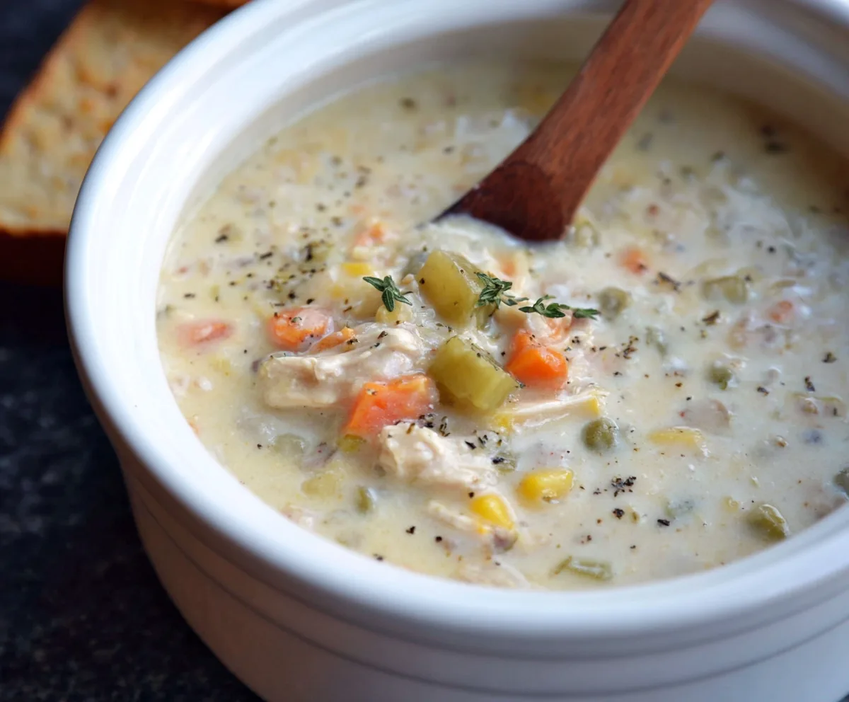 Easy Slow Cooker Chicken Pot Pie Soup