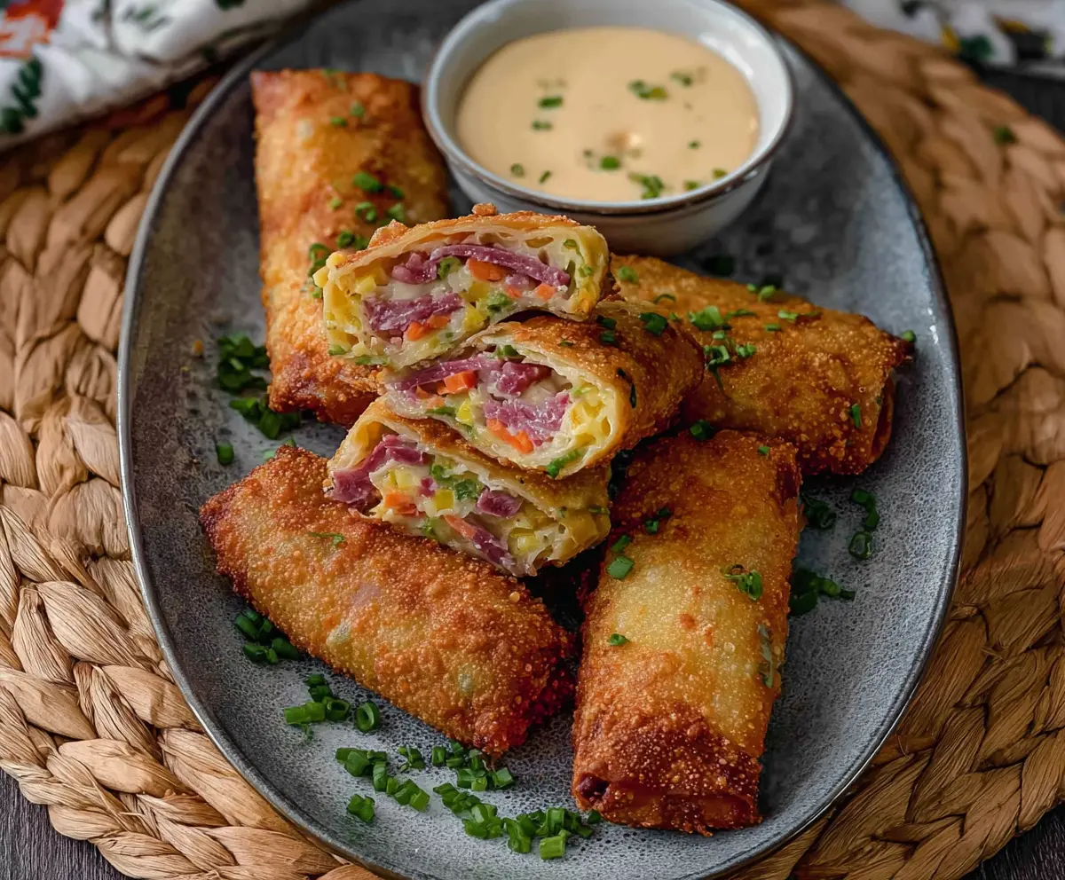 Crispy Corned Beef Egg Rolls with Russian Dressing