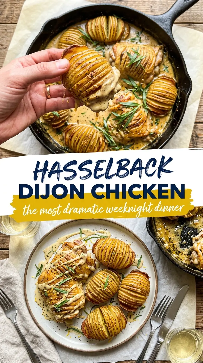 Chicken and potatoes with Dijon cream sauce, golden chicken, crispy potatoes, skillet dinner