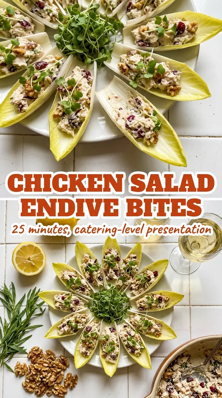Chicken salad recipe, cranberry walnut, endive spears