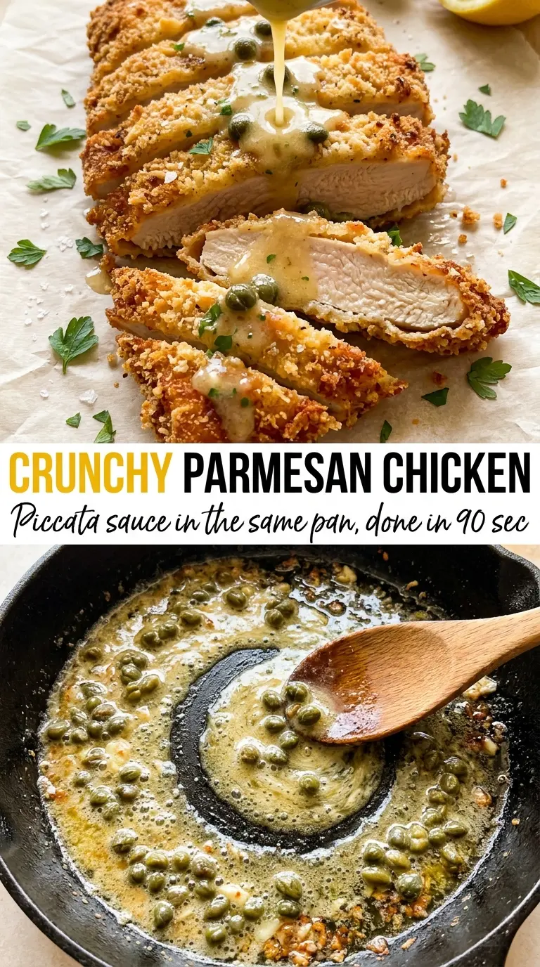 Crunchy Parmesan chicken lemon-caper, golden crust