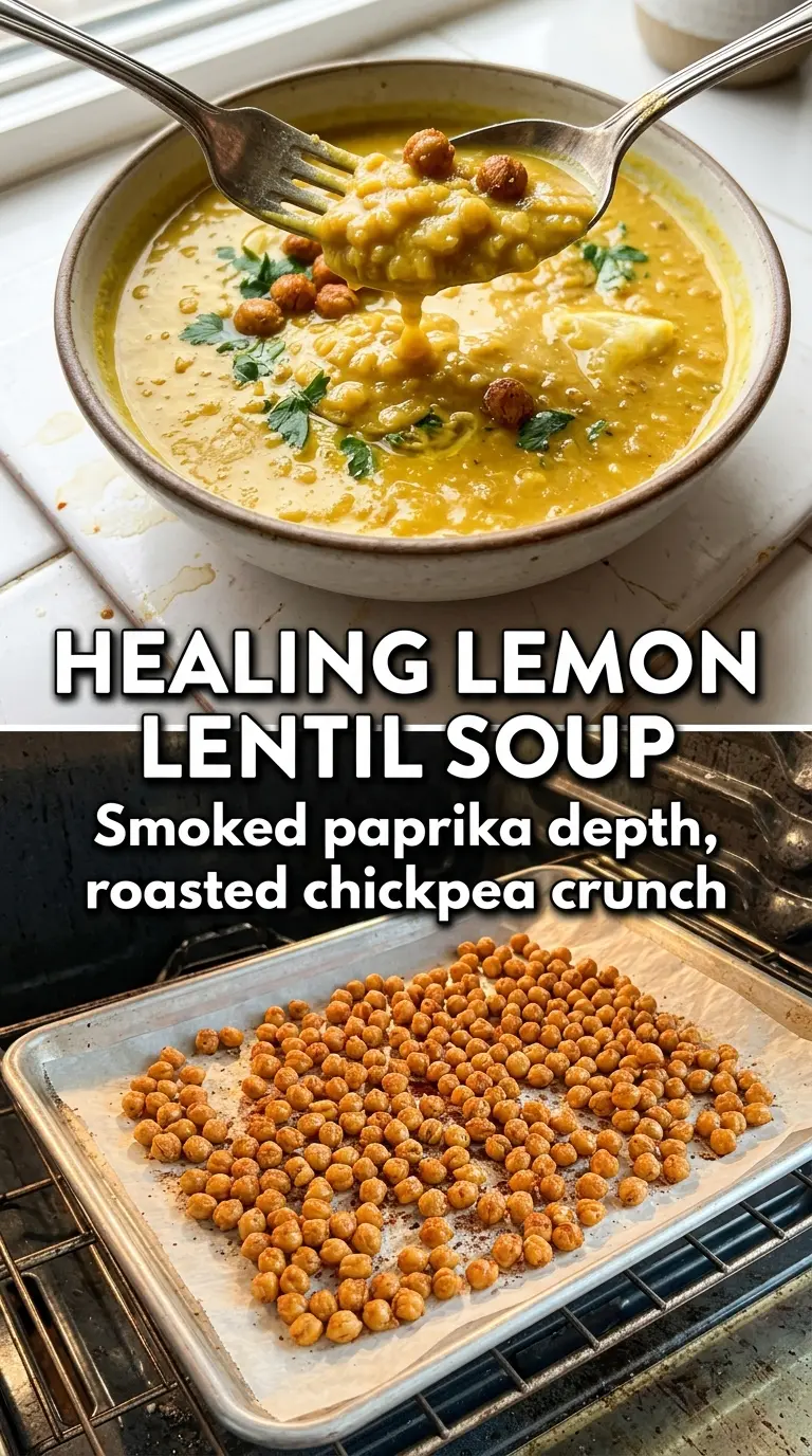 Healing Golden Lemon Lentil Soup creamy golden, crispy chickpeas