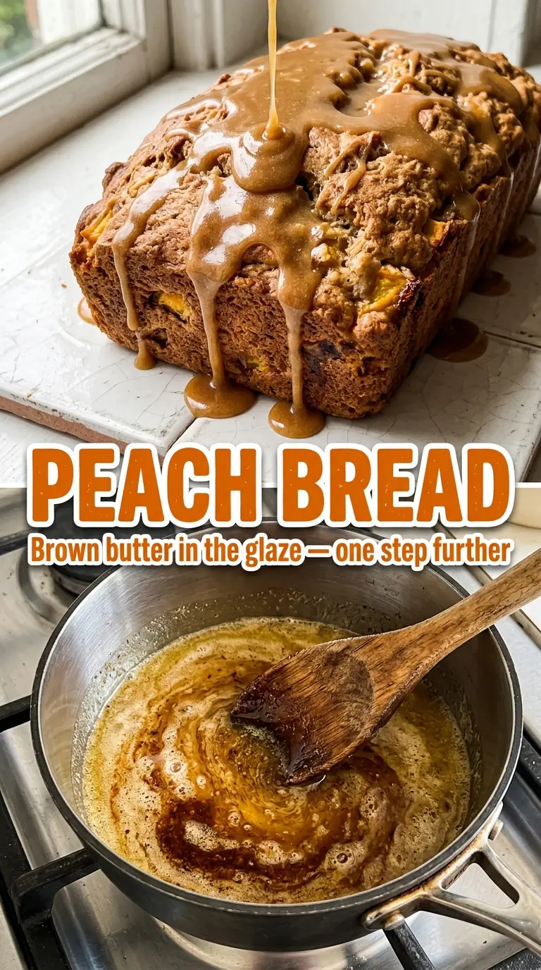 Peach Bread soft crumb, browned butter glaze