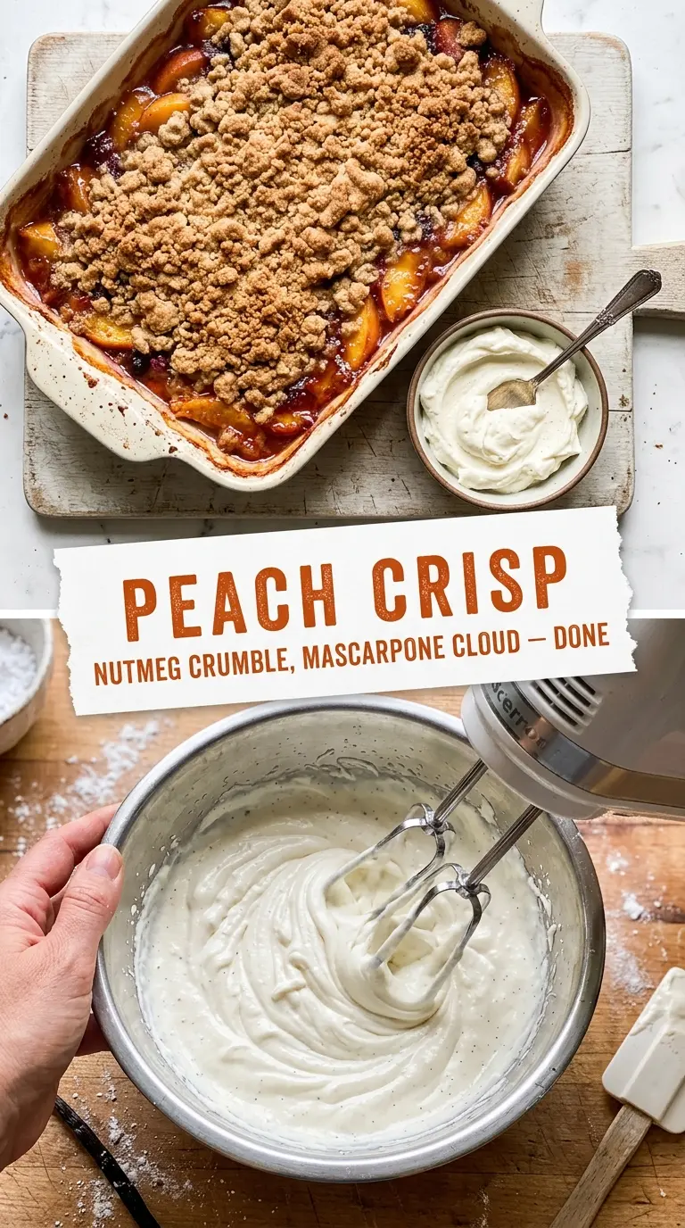 Peach Crisp with Fresh Peaches, jammy, golden, crisp