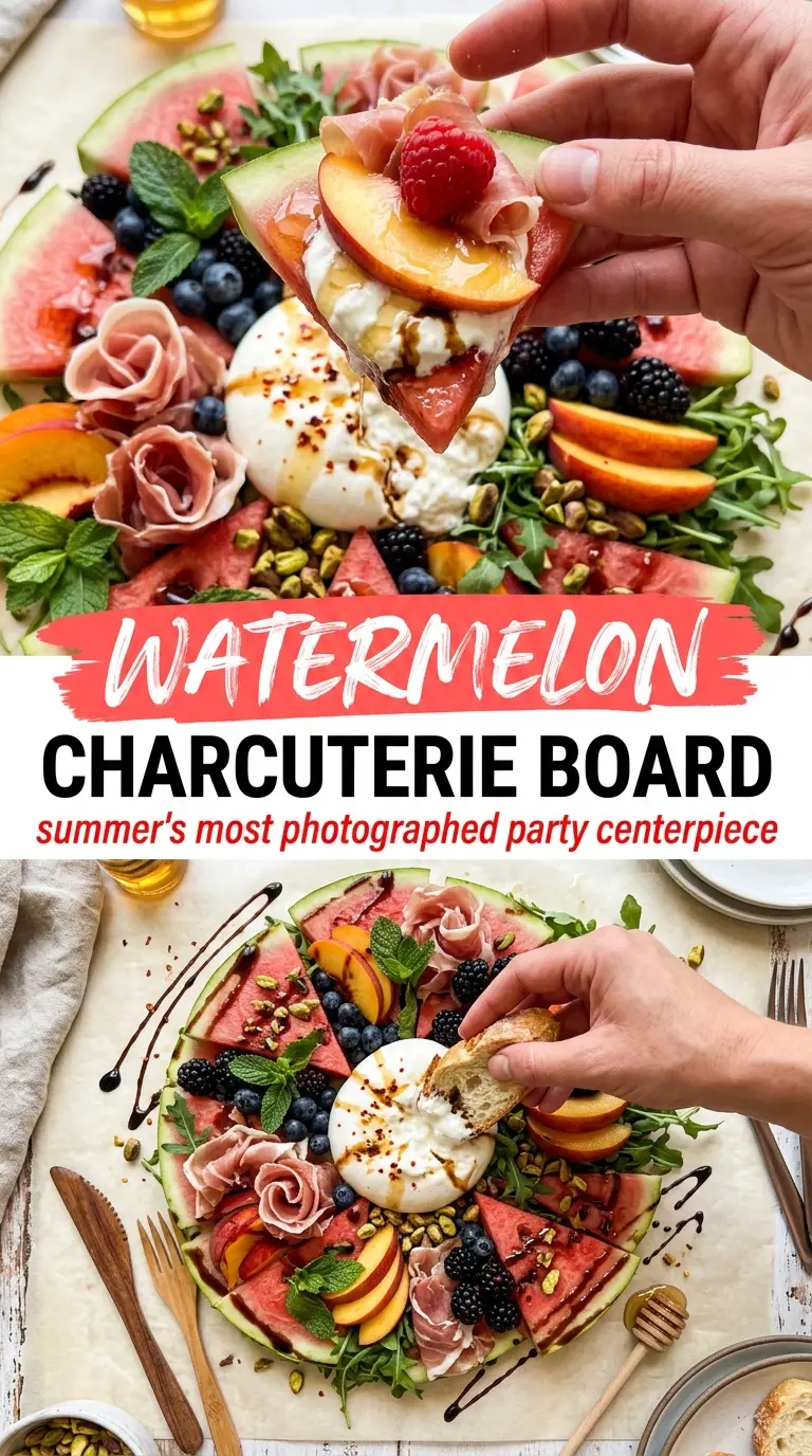 Watermelon charcuterie board, burrata, prosciutto