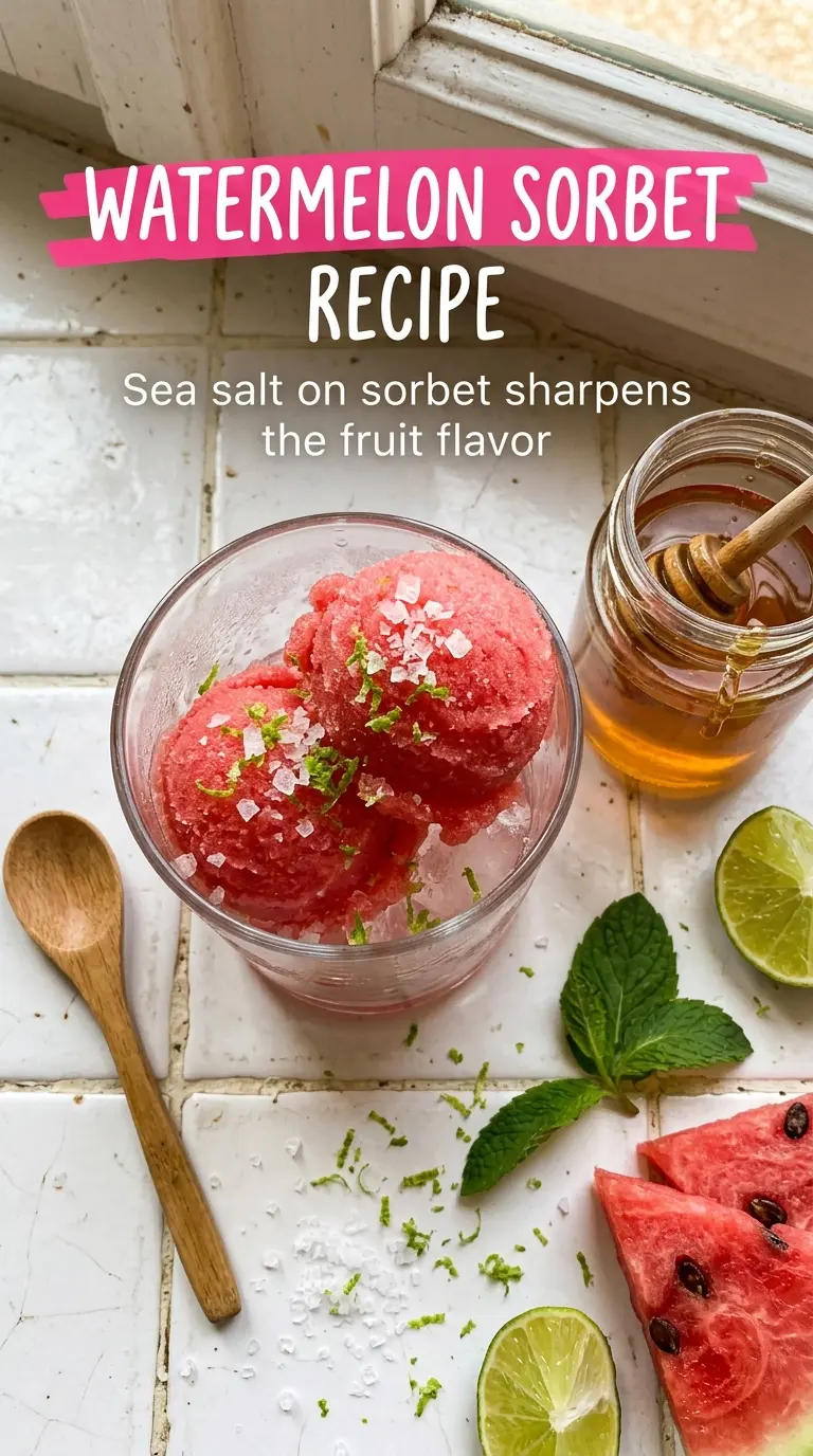 Watermelon Sorbet Recipe, icy, honey-sweetened