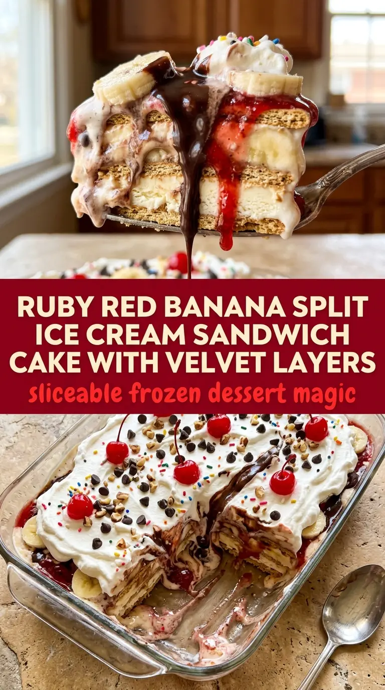 Banana Split Ice Cream Sandwich Cake frozen layered dessert