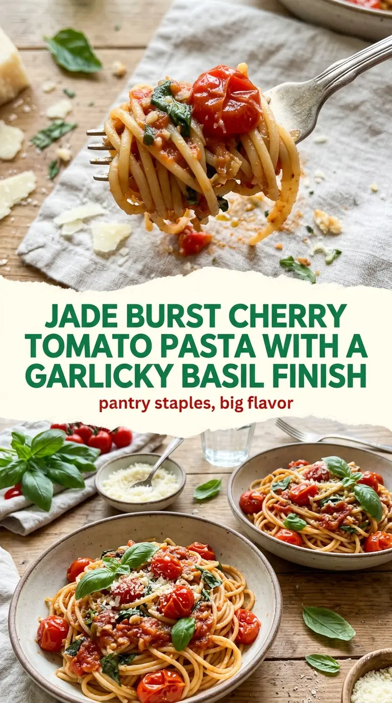 burst cherry tomatoes glossy sauce fresh basil