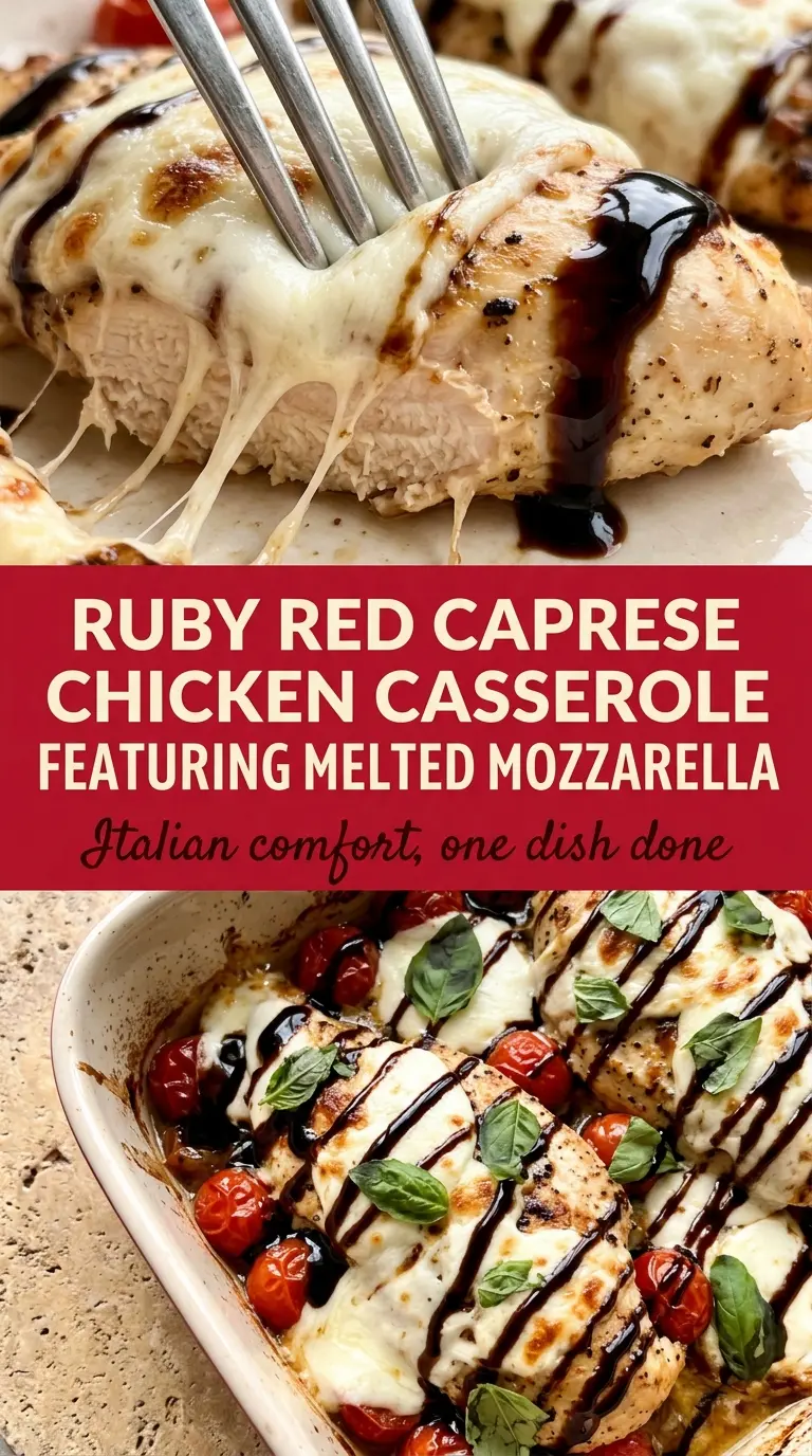 Caprese Chicken Casserole cheesy juicy tomato-flecked