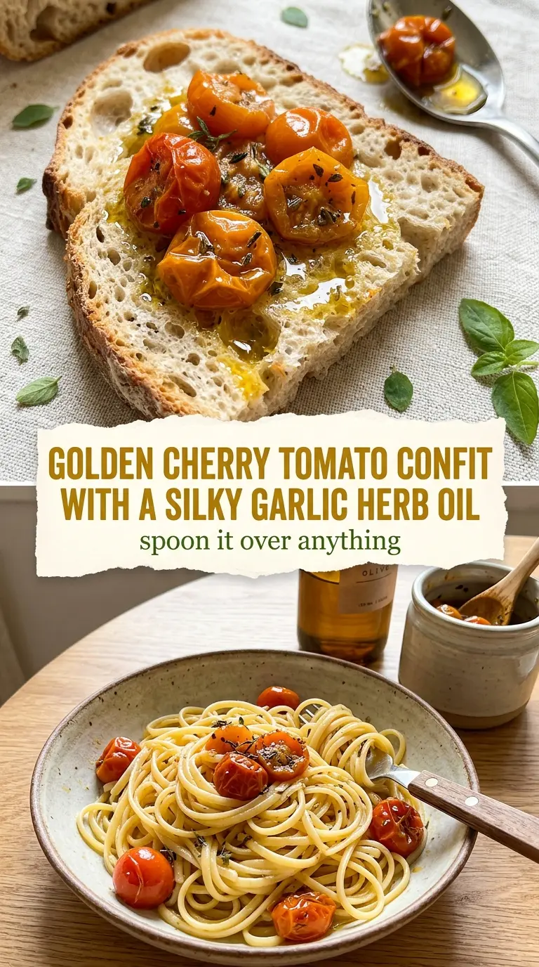 Cherry Tomato Confit With Garlic And Herbs roasted, silky, herbaceous