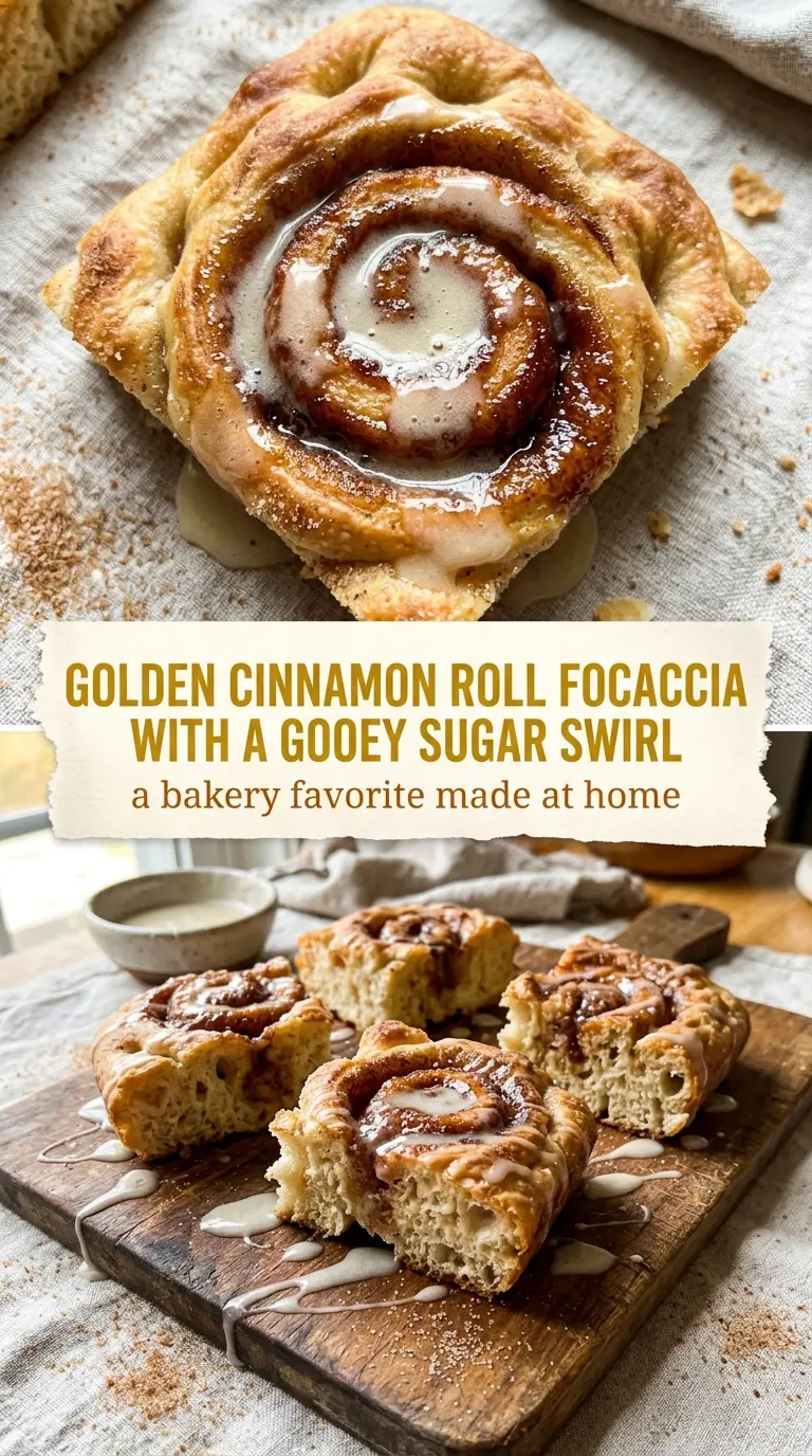 Cinnamon Roll Focaccia gooey golden dimpled