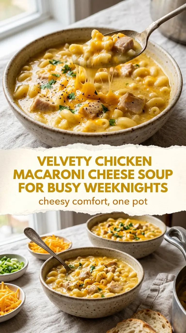 Creamy Chicken Macaroni Cheese Soup, cheesy, comforting, hearty