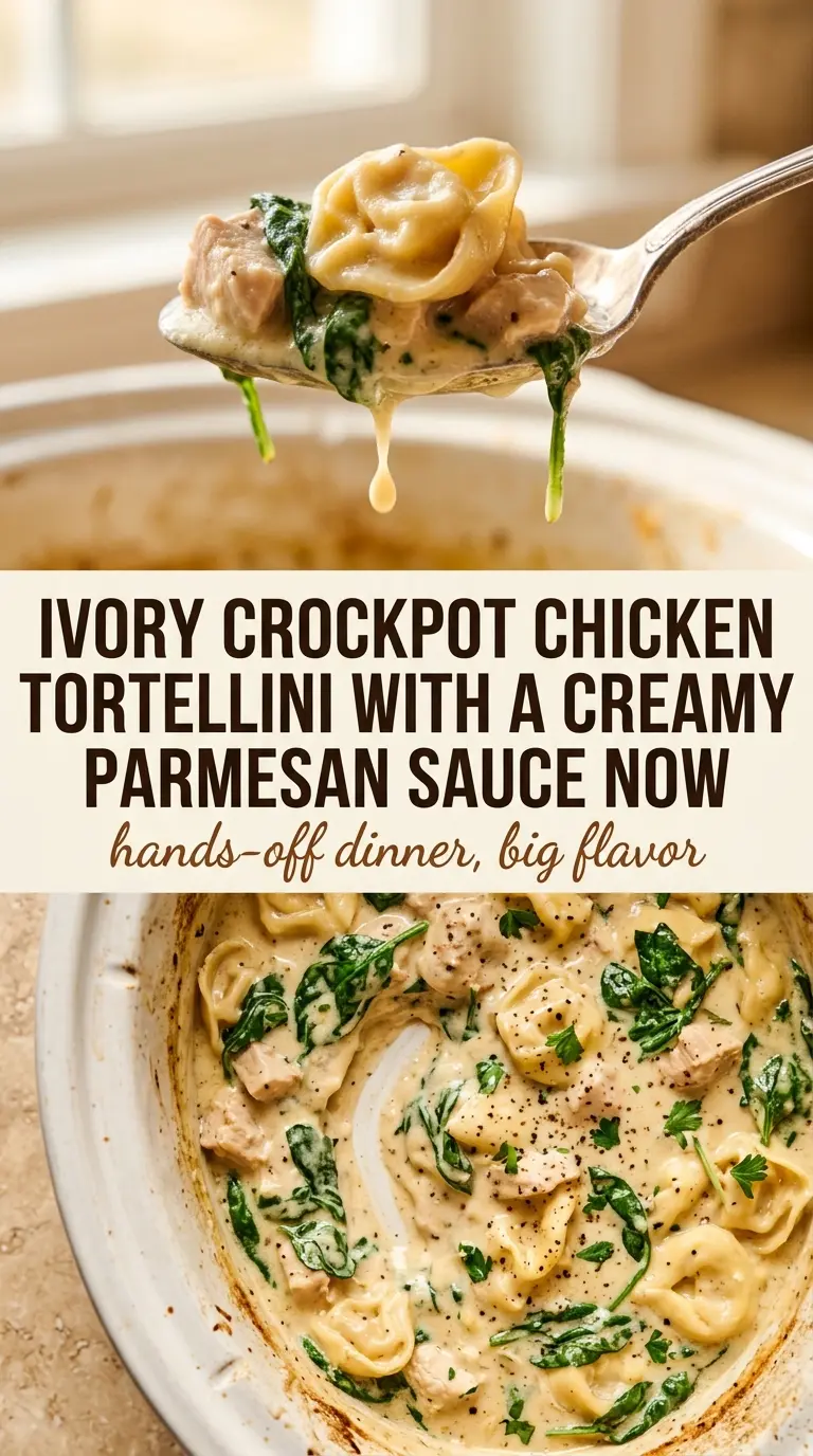 CrockPot Chicken Tortellini creamy Parmesan, tender pasta