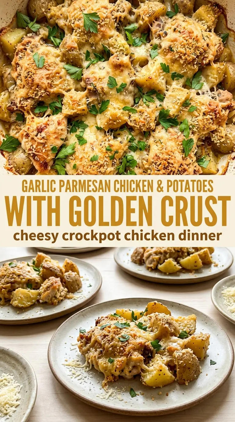 Crockpot Garlic Parmesan Chicken and Potatoes tender saucy garlicky