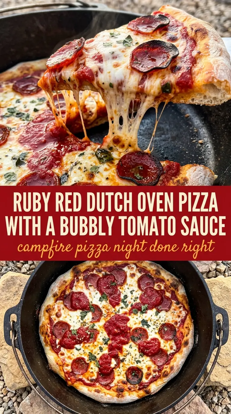 Dutch oven pizza cheesy campfire crisp