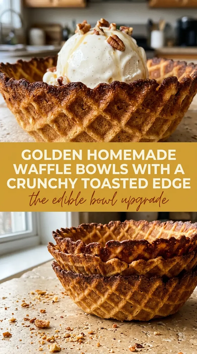Homemade waffle bowls crisp golden
