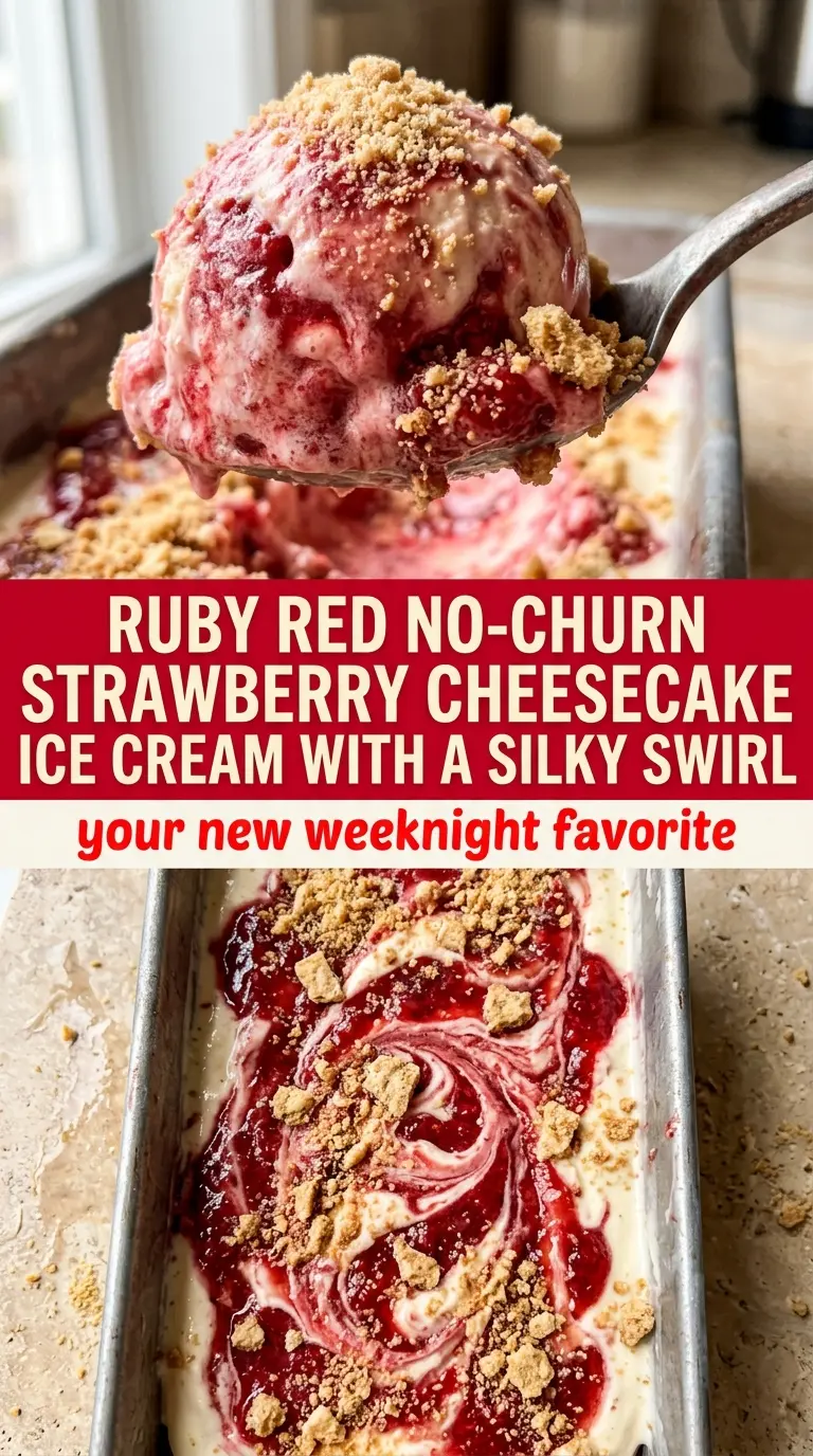 No Churn Strawberry Cheesecake Ice Cream creamy swirls crunchy