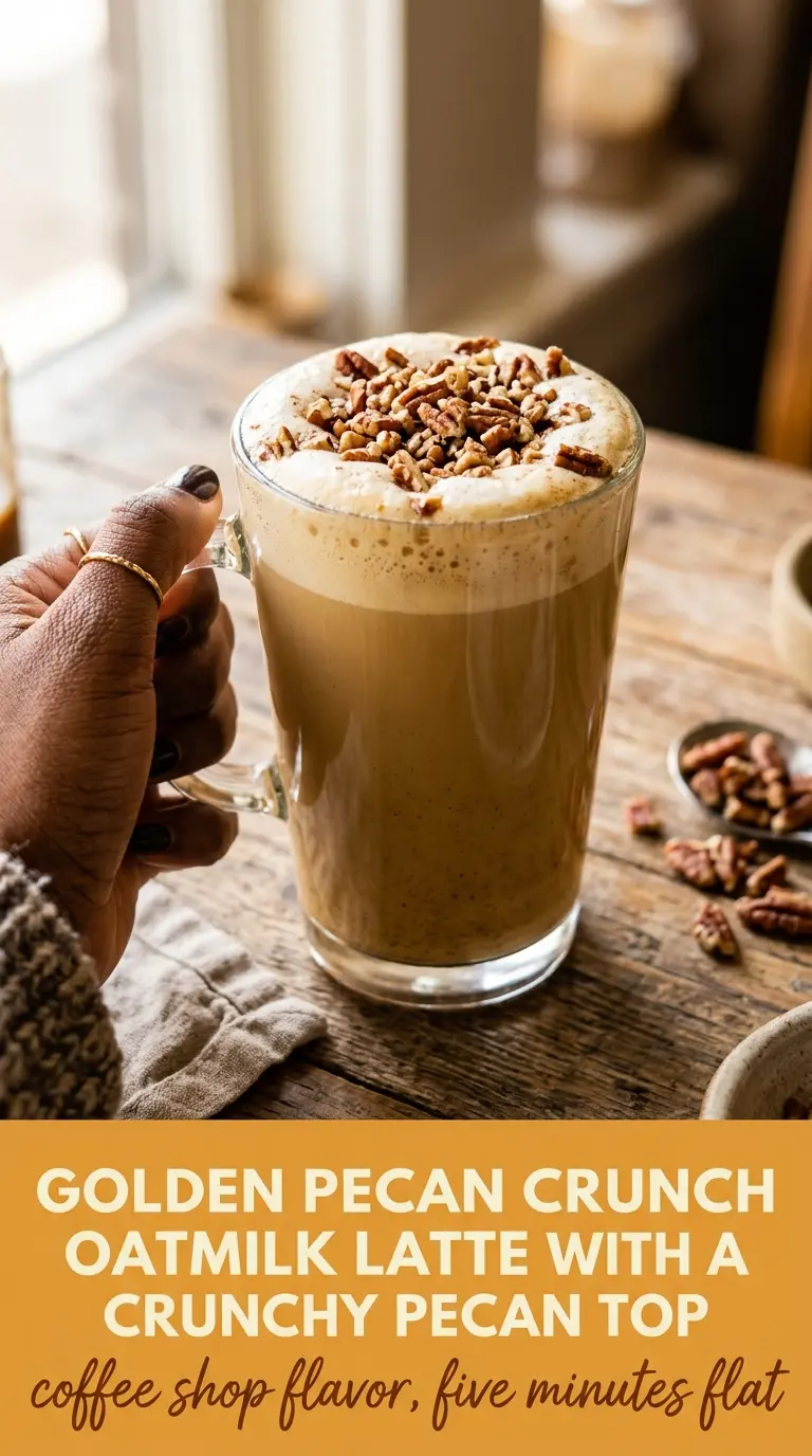 Pecan Crunch Oatmilk Latte cozy creamy crunchy