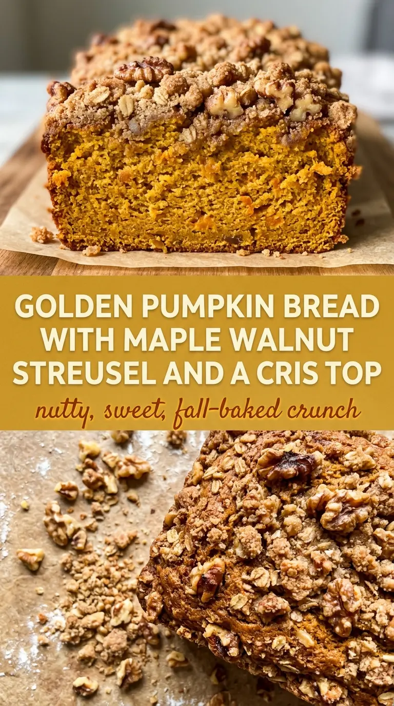 Pumpkin bread with maple walnut streusel, crisp topping, cozy spices