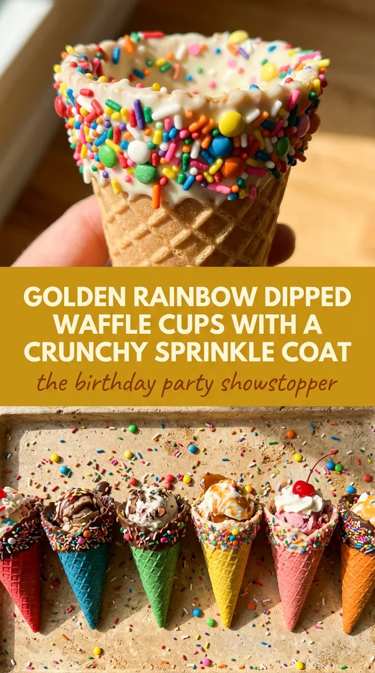 Rainbow Dipped Waffle Cups colorful crunchy