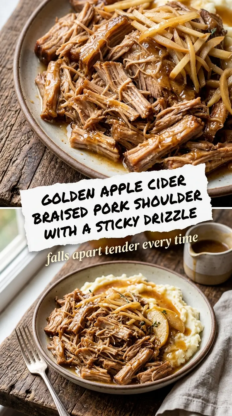 Apple Cider Braised Pork Shoulder, tender braise, glossy glaze