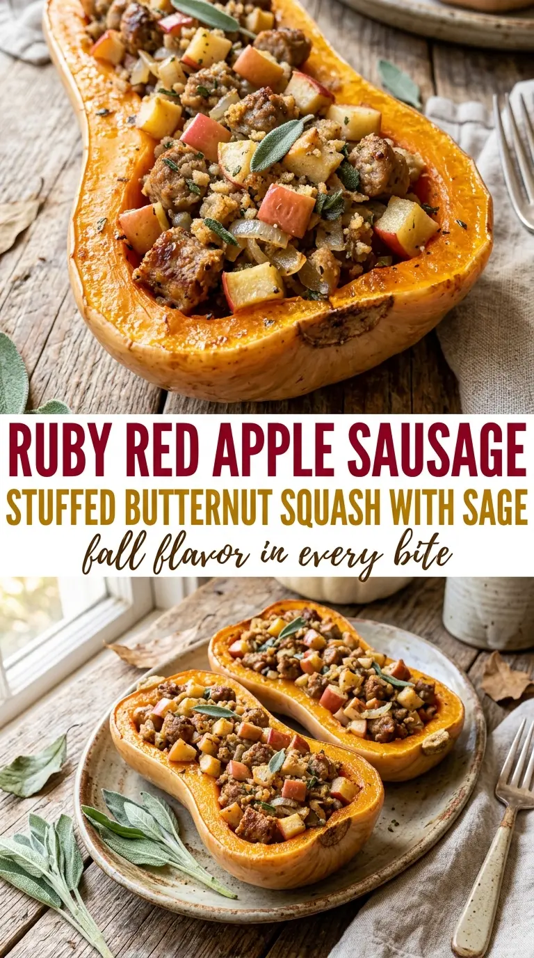 Apple Sausage Stuffed Butternut Squash roasted savory sweet