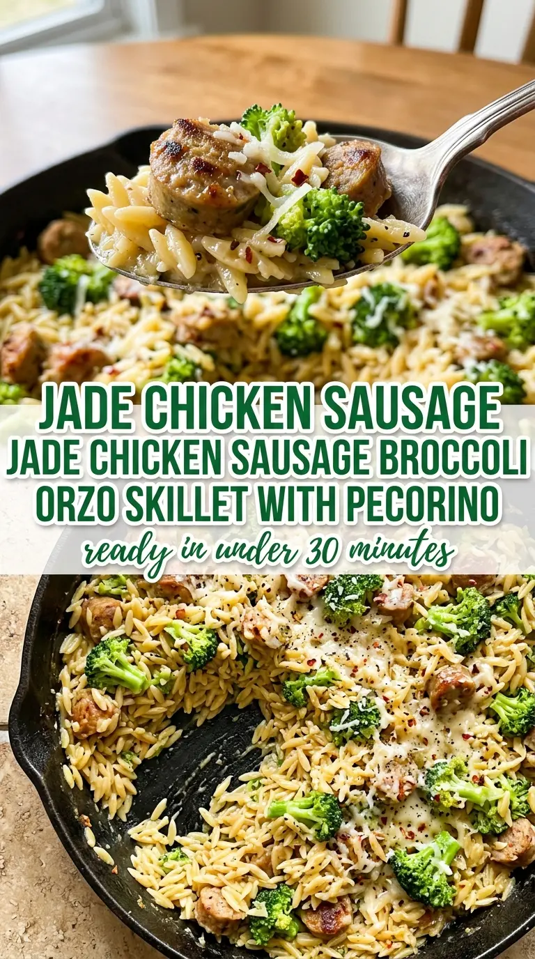 Chicken Sausage Broccoli Orzo Skillet creamy broccoli garlic
