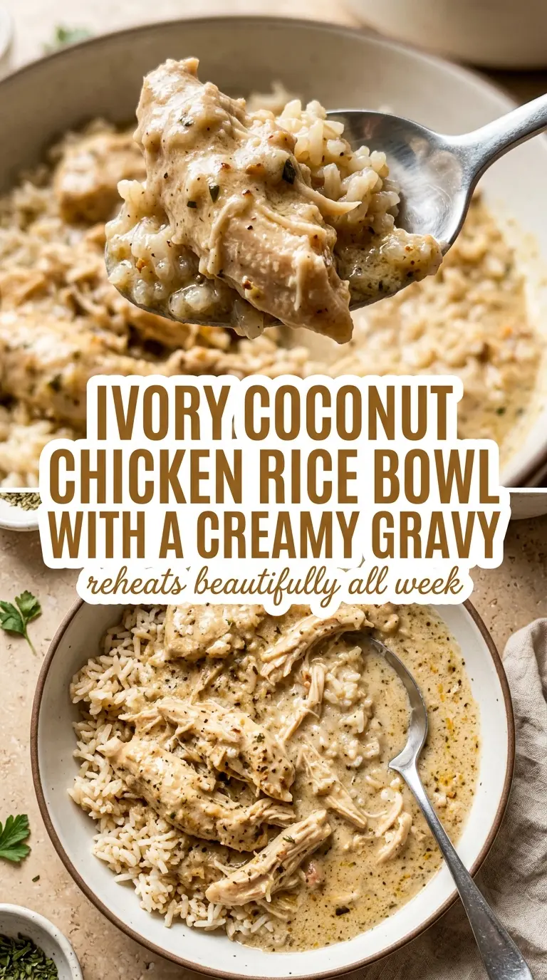 coconut chicken rice bowl creamy tropical colorful garnish