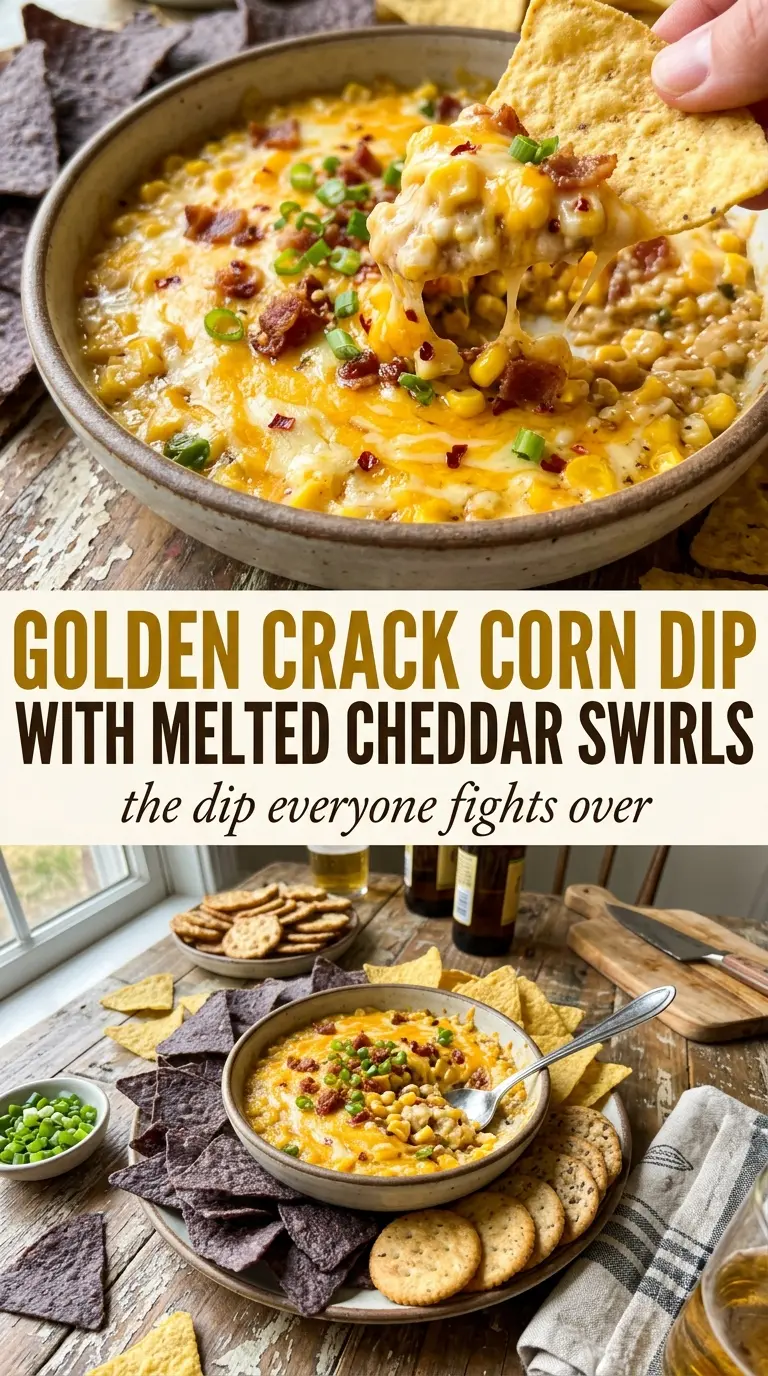 crack corn dip creamy cheesy bubbling golden top