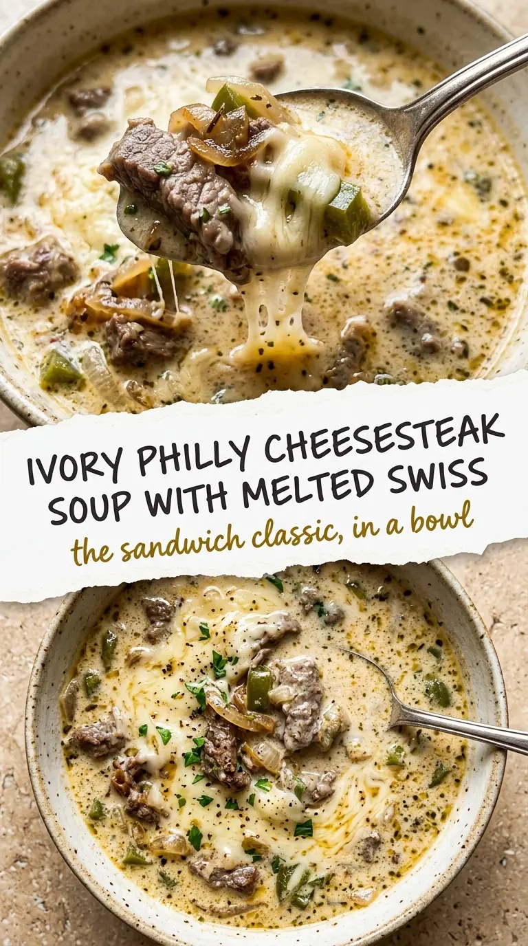 Creamy Philly Cheesesteak Soup tender beef, cheesy broth, savory comfort