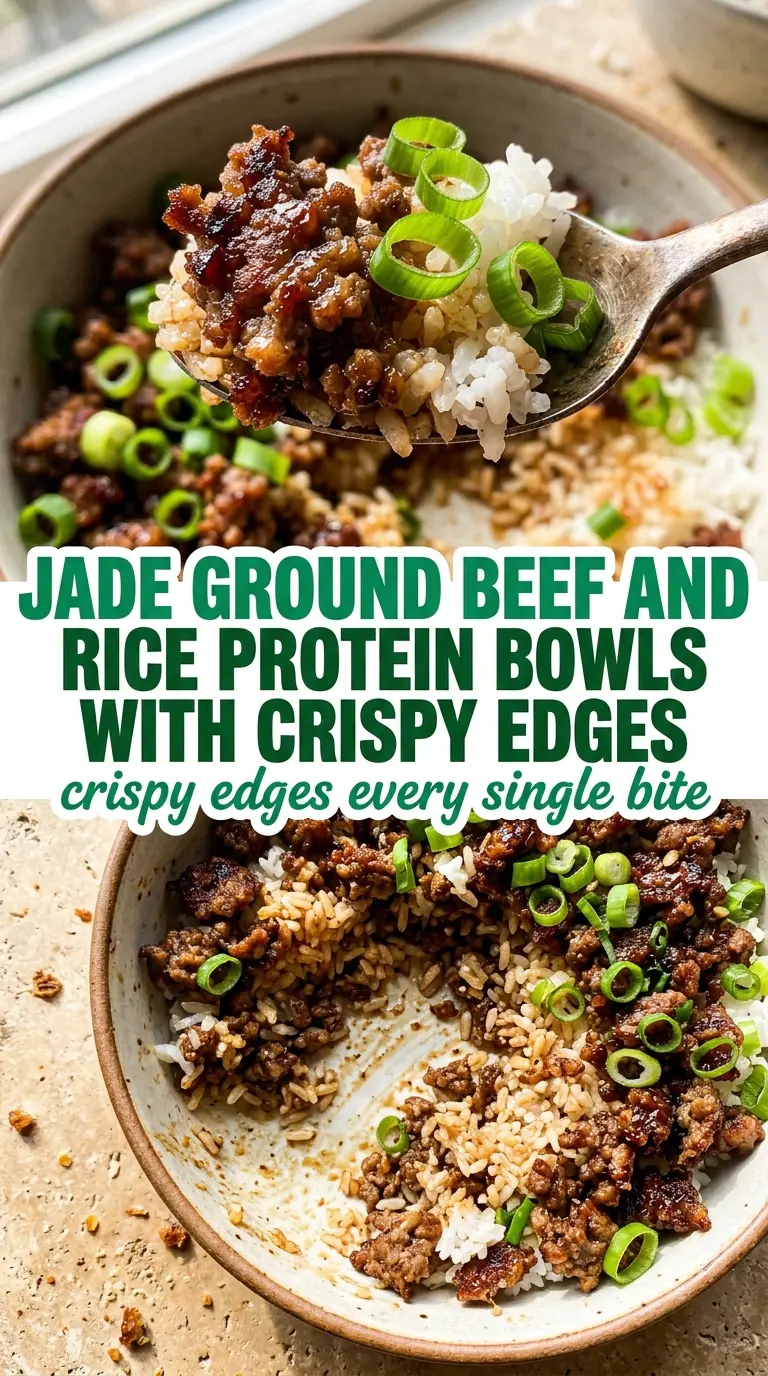 ground beef rice protein bowl crispy edges colorful toppings