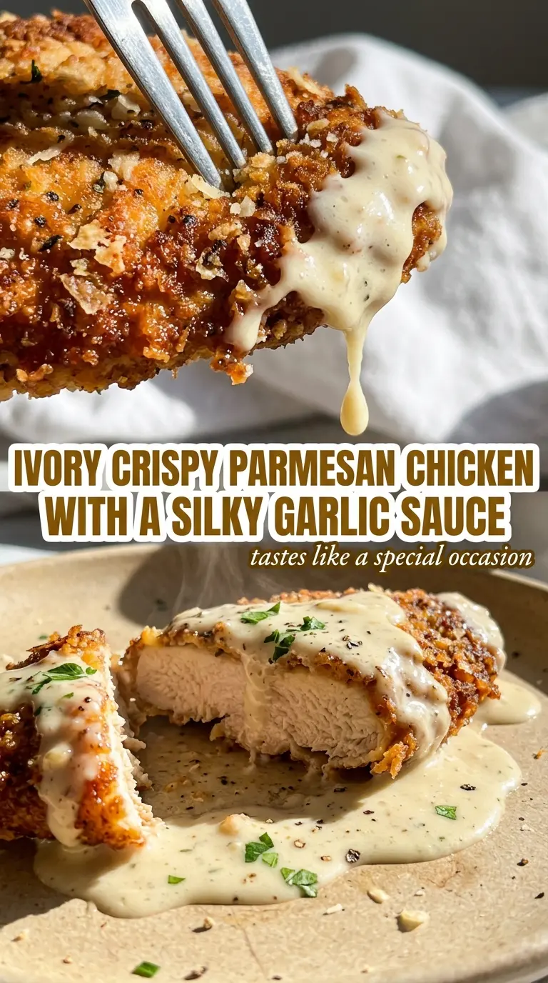 Crispy Parmesan Chicken With Creamy Garlic Sauce crispy creamy garlicky