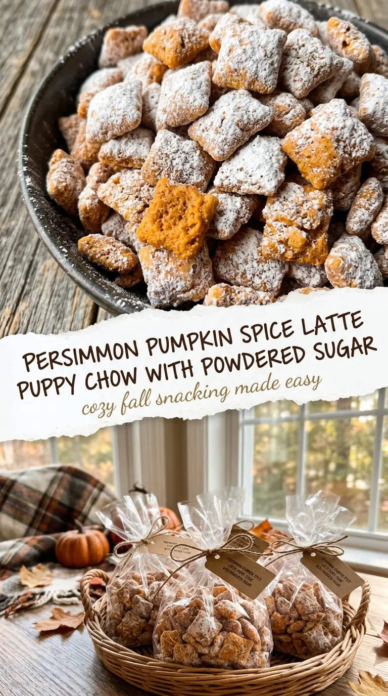 pumpkin spice puppy chow powdered sugar coated crunchy bites