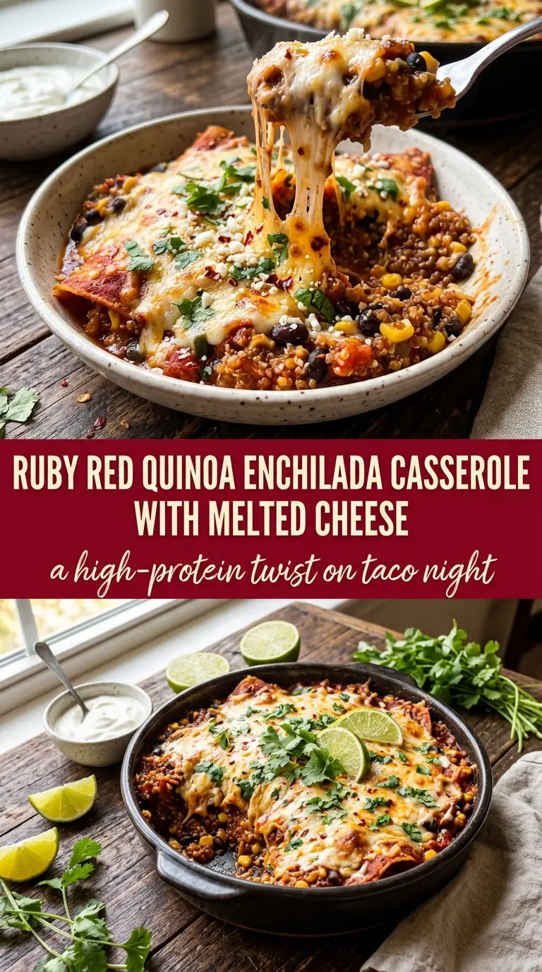 Quinoa Enchilada Casserole bubbly cheesy