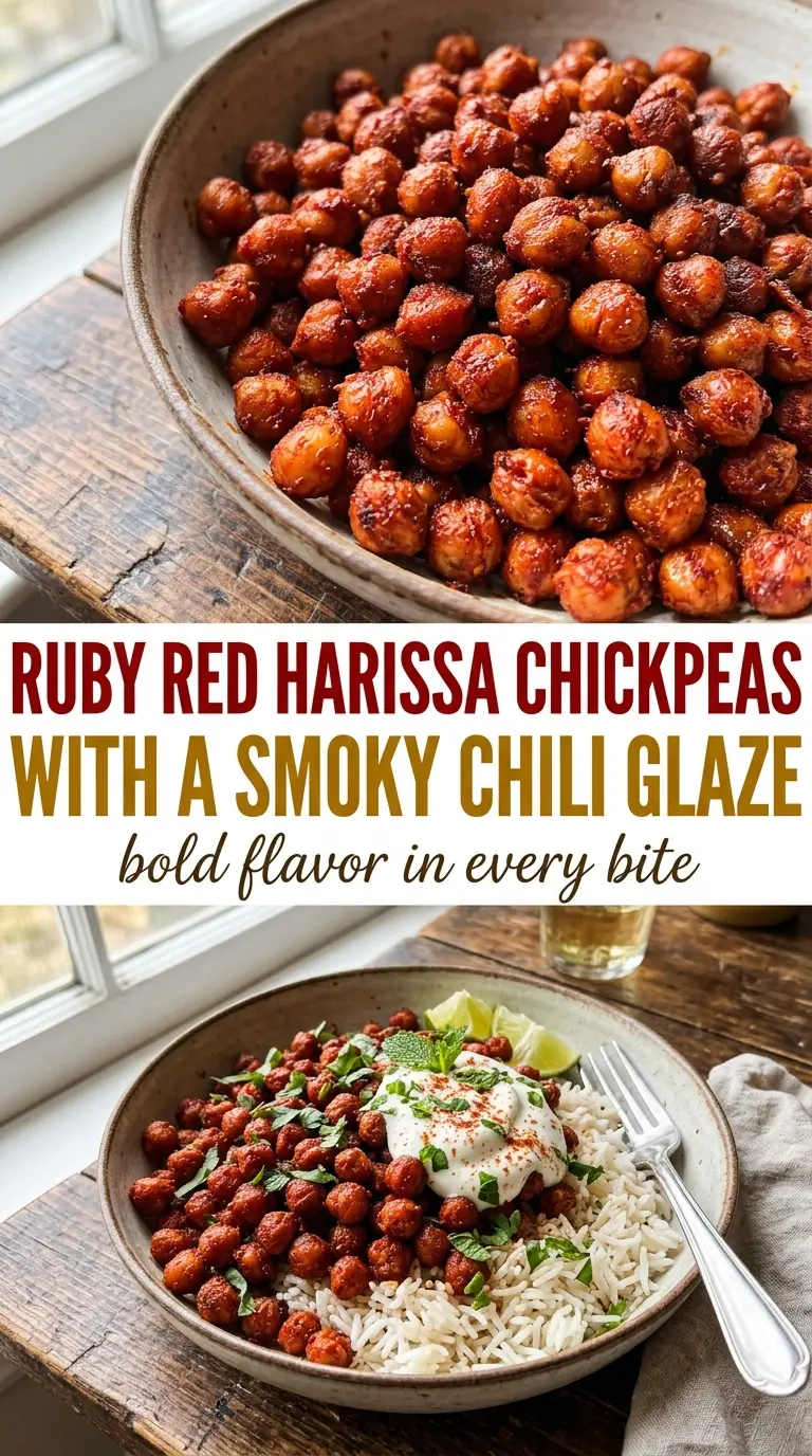 spicy harissa chickpeas fiery red glossy sauce