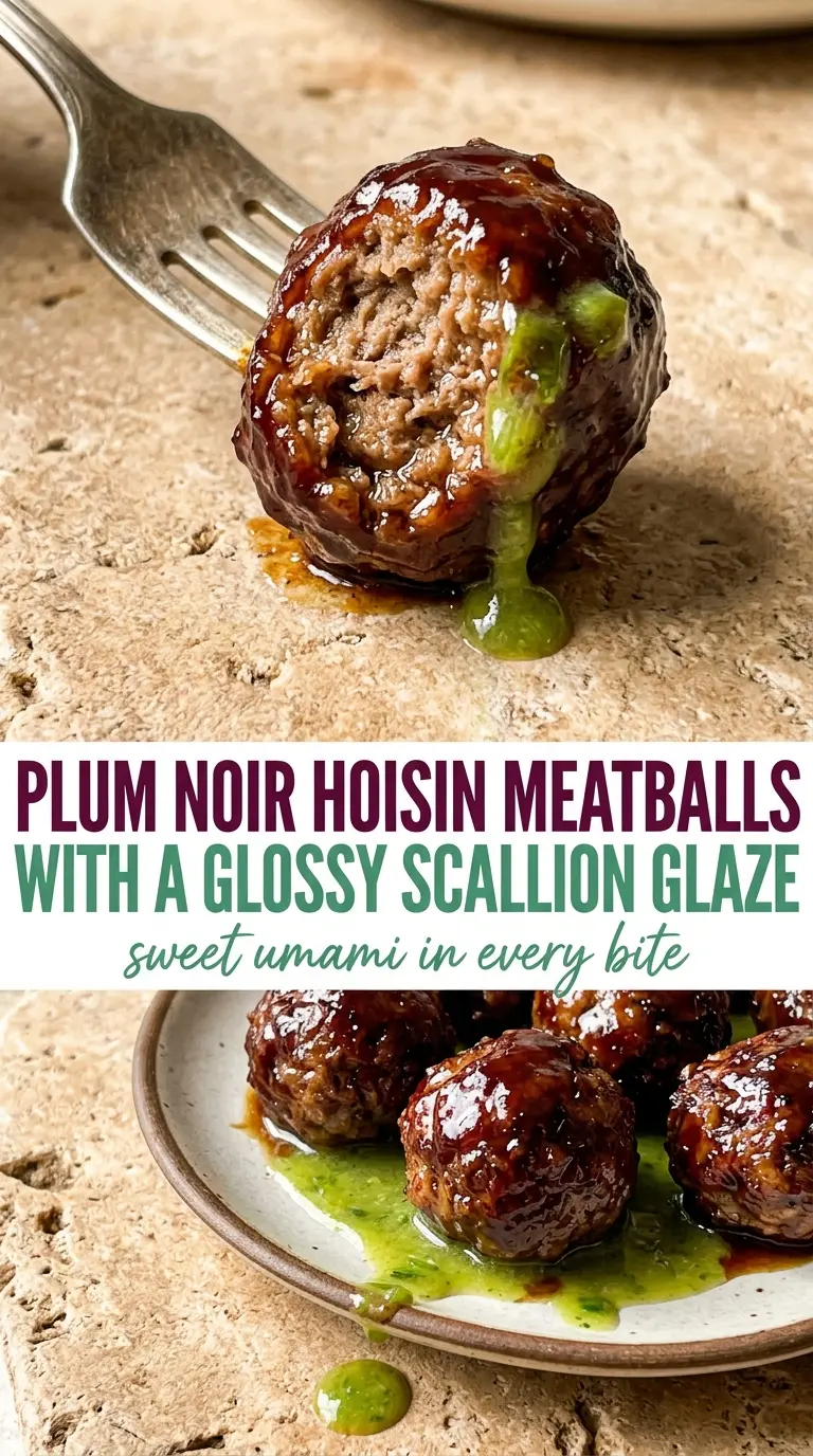 sticky hoisin meatballs glossy glaze fresh scallion garnish