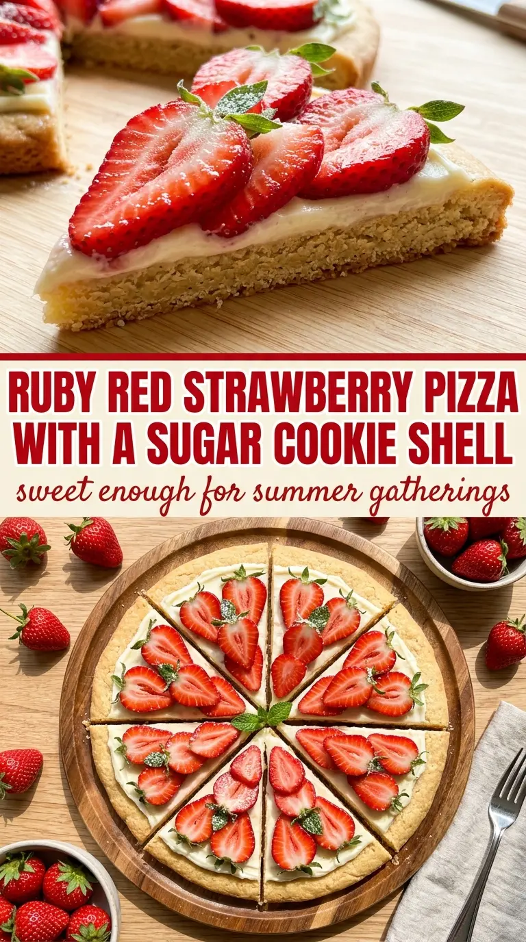 Strawberry Pizza With Sugar Cookie Crust, sweet creamy fruit