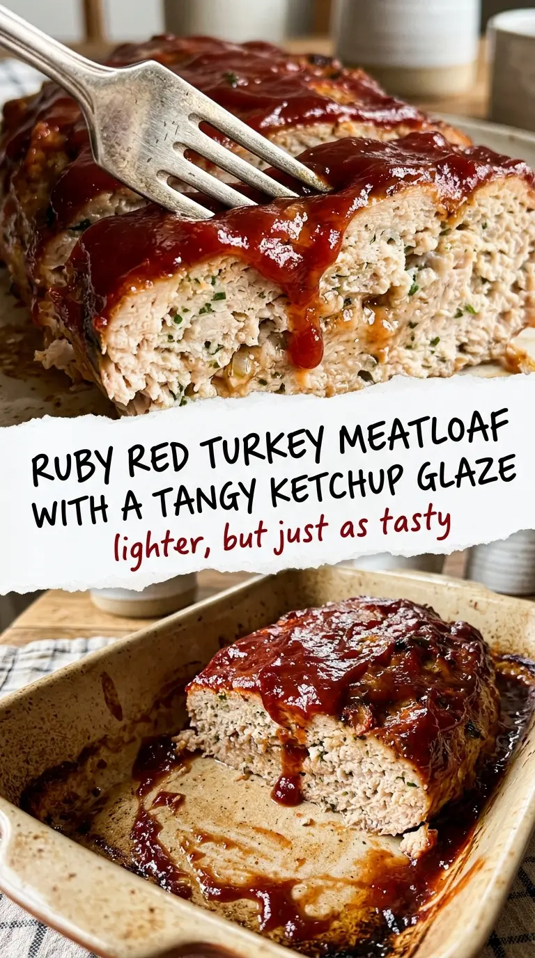 Turkey meatloaf with ketchup glaze, moist, savory, caramelized